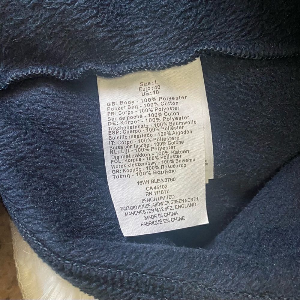 [Bench] Navy Blue Mid Length Fleece Jacket - Size Large‎ - Picture 5 of 6